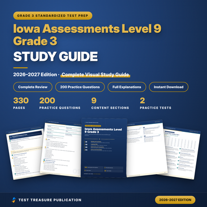 Iowa Assessments Level 9 Grade 3 Study Guide 2026-2027 | ITBS 3rd Grade Test Prep + 2 Practice Tests | Printable PDF