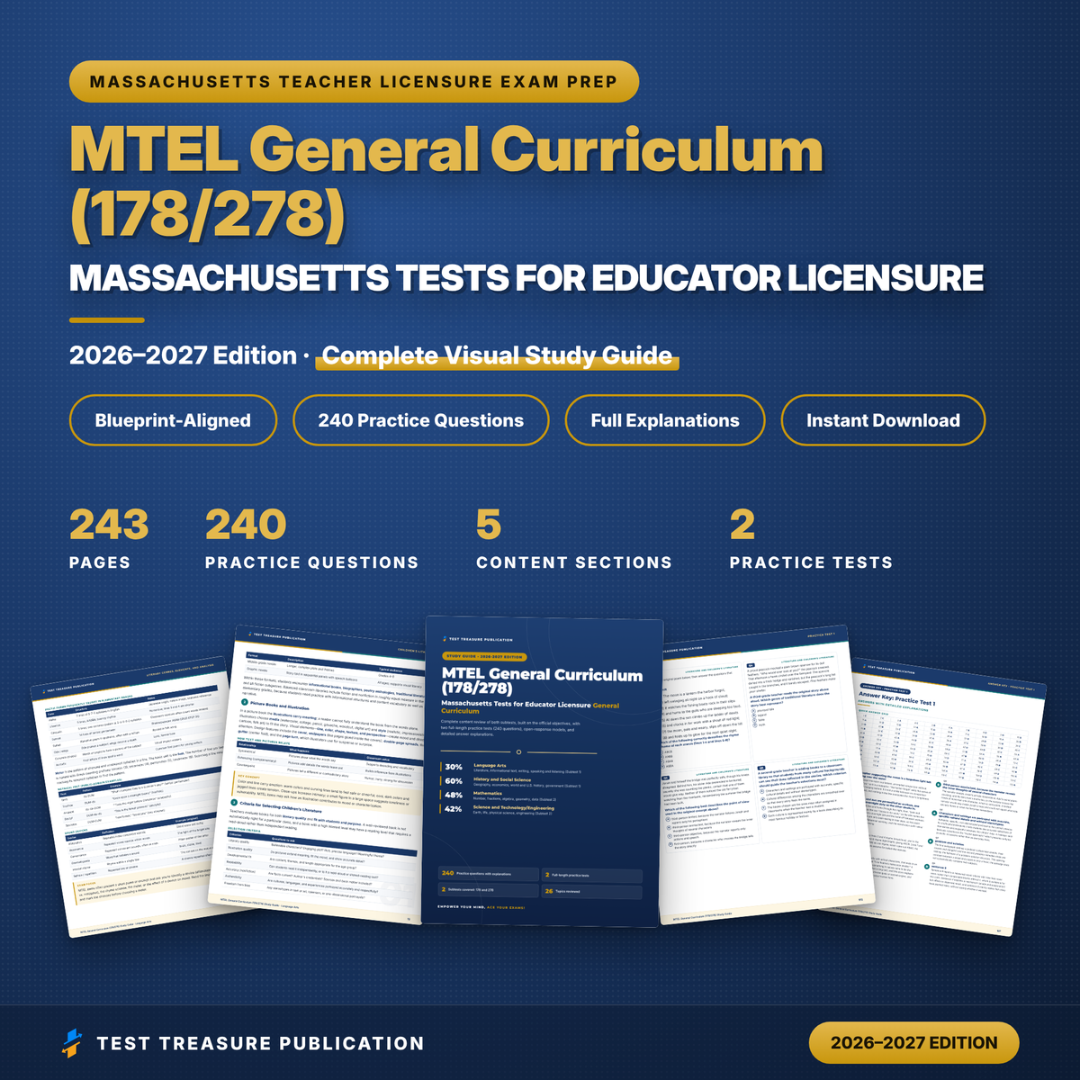 MTEL General Curriculum (178/278) Study Guide 2026–2027 | Massachusetts Teacher Exam Prep + 240 Practice Questions