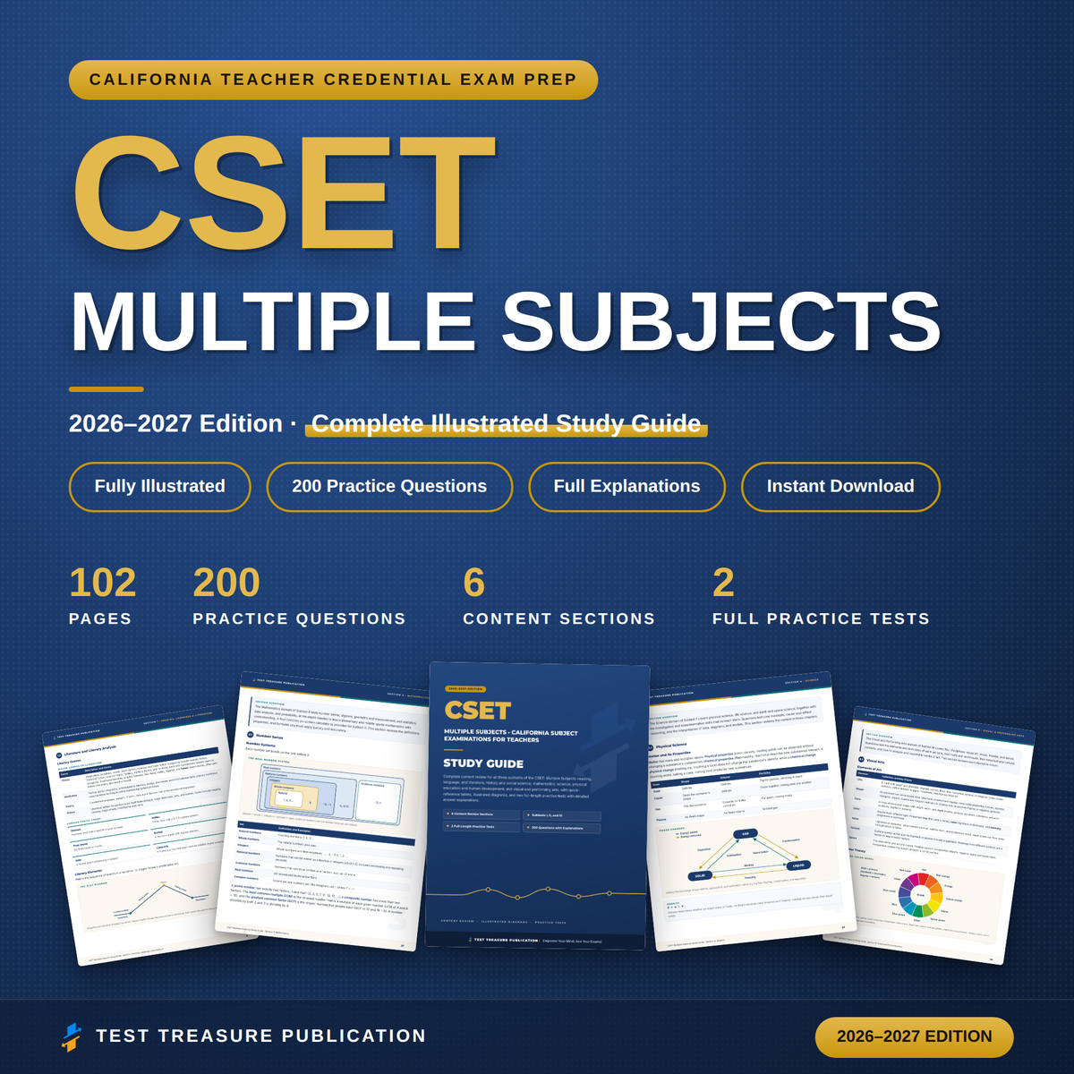 CSET Multiple Subjects Study Guide 2026–2027 — Redesigned Illustrated Edition | 200 Practice Questions