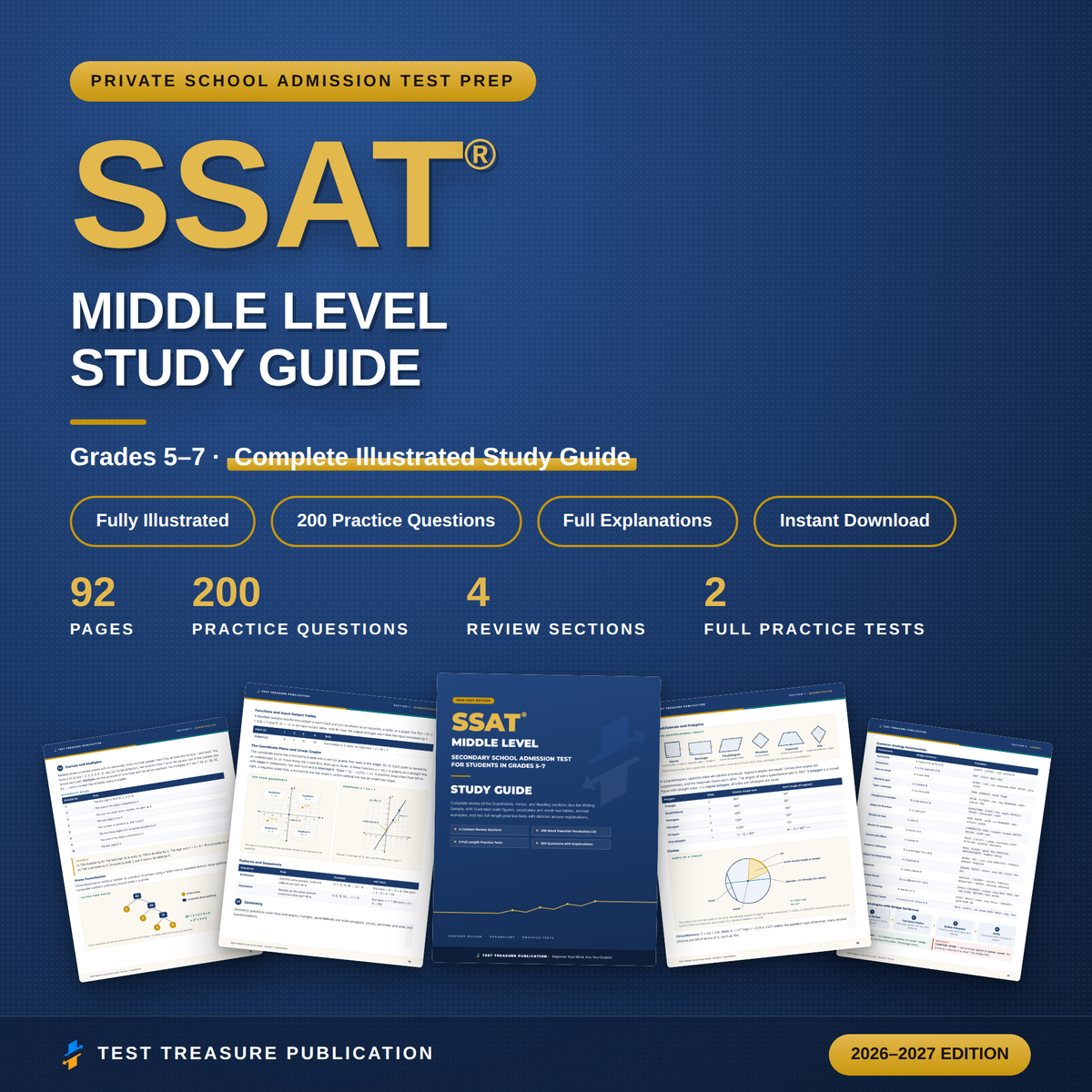 SSAT Middle Level Study Guide 2026–2027 — Redesigned Illustrated Edition | 200 Practice Questions