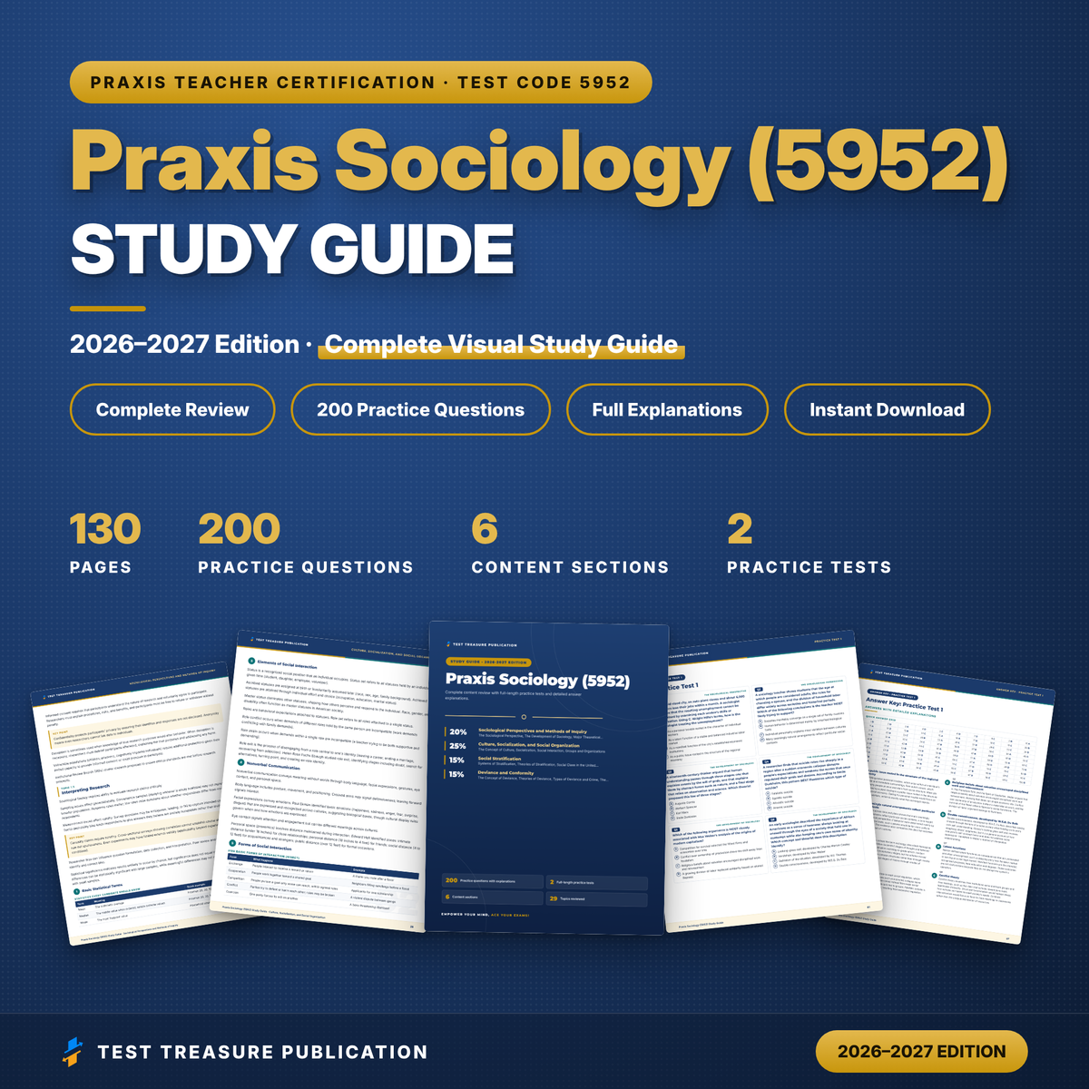 Praxis Sociology (5952) Study Guide 2026–2027 | Sociology Teacher Certification Exam Prep + Practice Tests