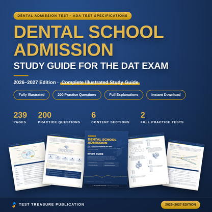 Dental School Admission Study Guide for the DAT Exam 2026-2027: Pre-Dental Science, Perceptual Ability & Math Review + 2 Practice Tests