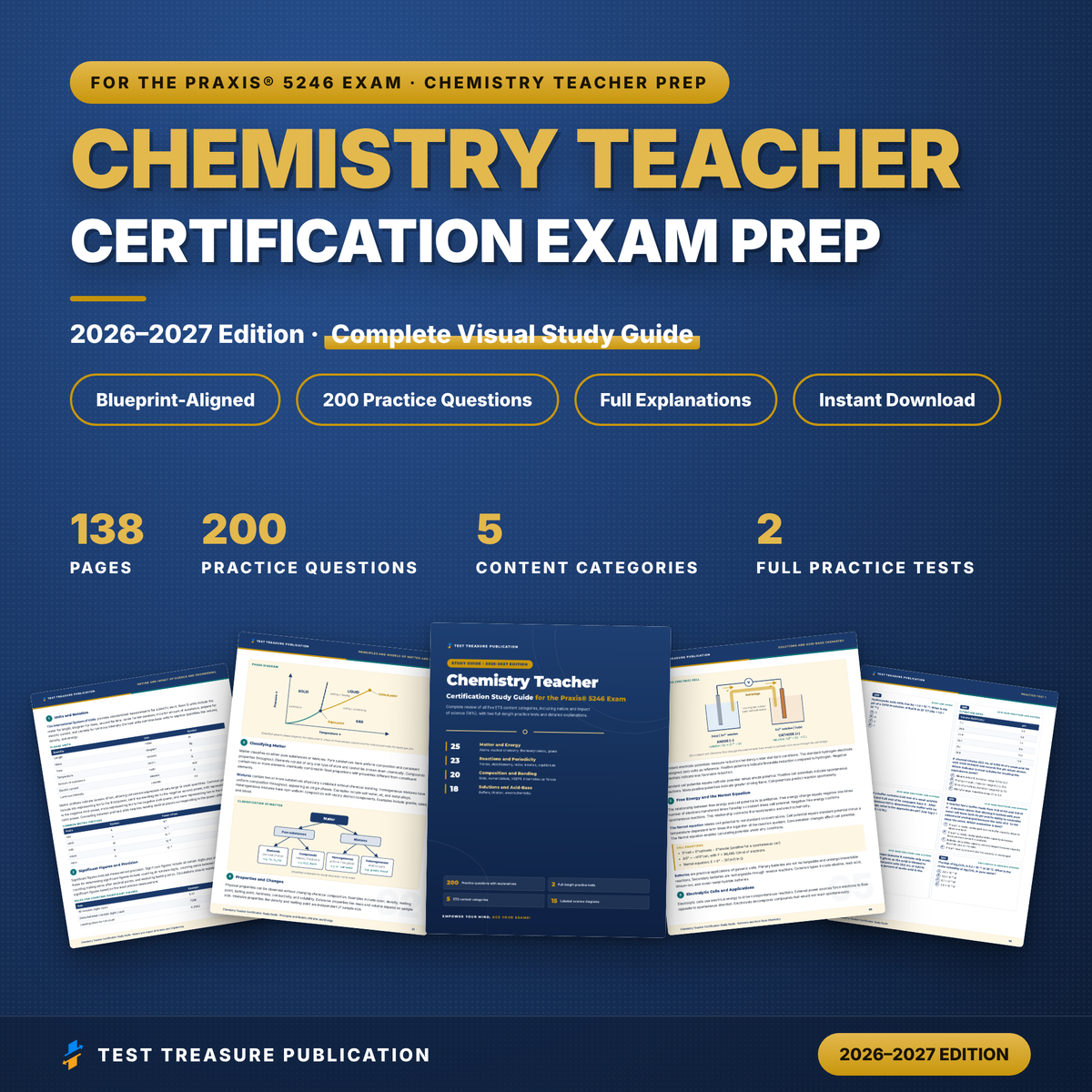 Chemistry Teacher Certification Study Guide 2026-2027 for the Praxis 5246 Exam, Chemistry Test Prep, 200 Practice Questions