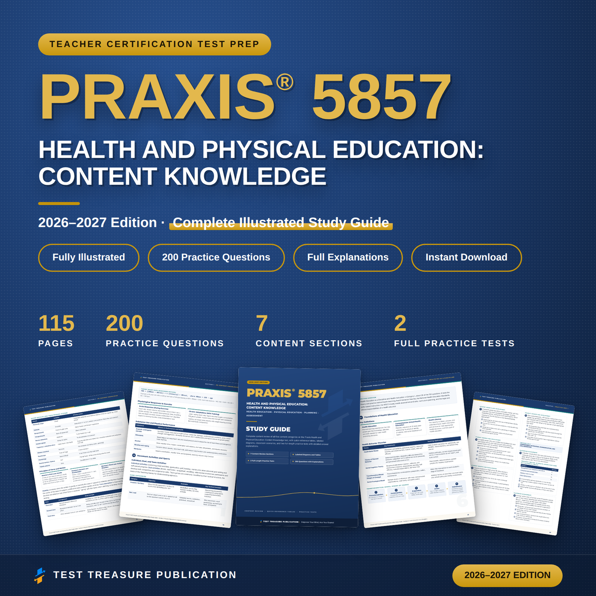 Praxis 5857 Health and Physical Education Study Guide 2026–2027 — Redesigned Illustrated Edition | 200 Practice Questions