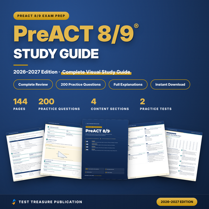 PreACT 8/9 Study Guide 2026–2027 | ACT-Style Practice Tests for Grades 8–9 | English, Math, Reading, Science | Printable PDF