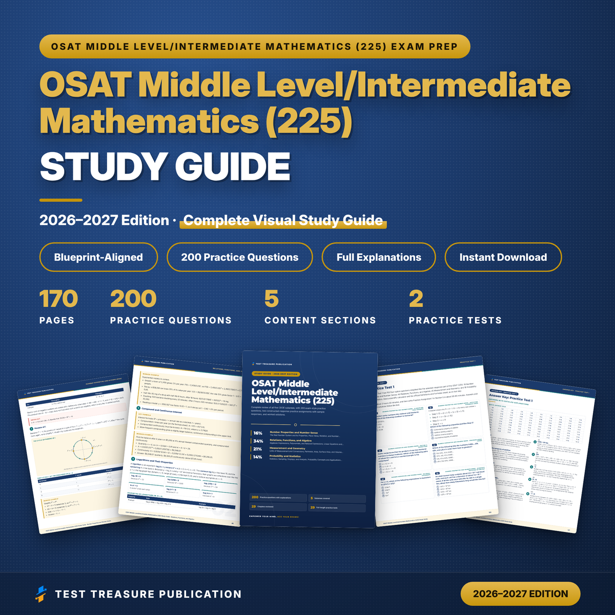 OSAT Middle Level/Intermediate Mathematics (225) Study Guide 2026–2027 | Oklahoma Math Teacher Certification Exam Prep + Practice Tests