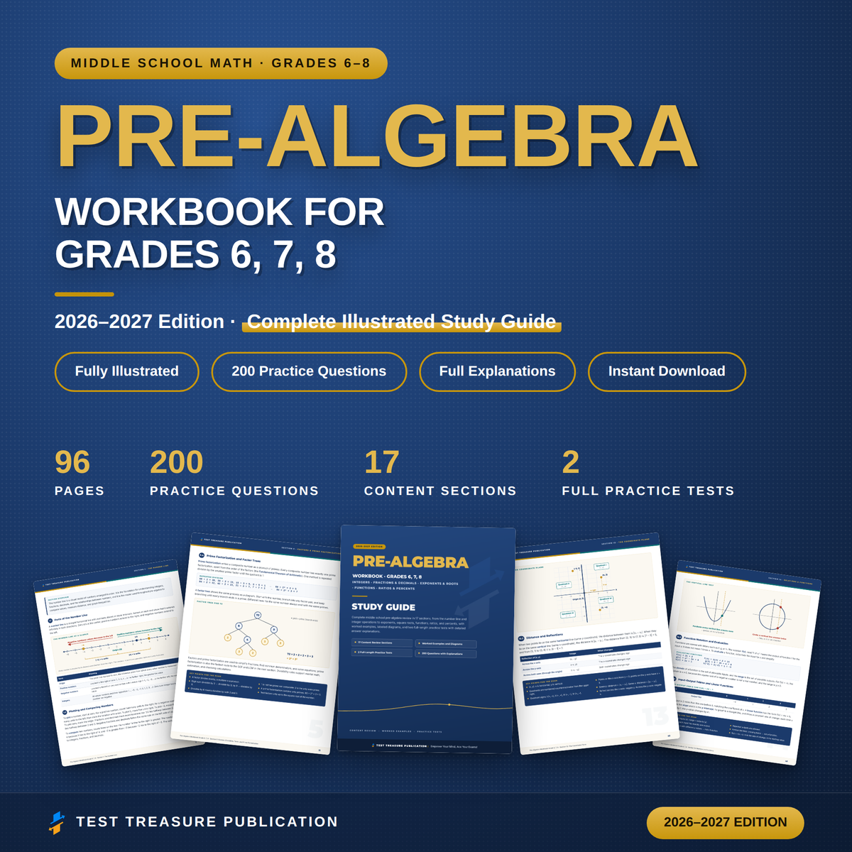 Pre-Algebra Workbook Grades 6–8 Study Guide 2026–2027 — Redesigned Illustrated Edition | 200 Practice Questions