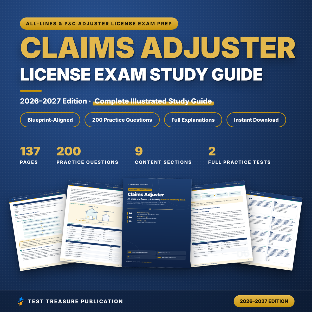 Claims Adjuster Exam Study Guide 2026–2027 | All-Lines & P&C Prep, 200 Practice Questions