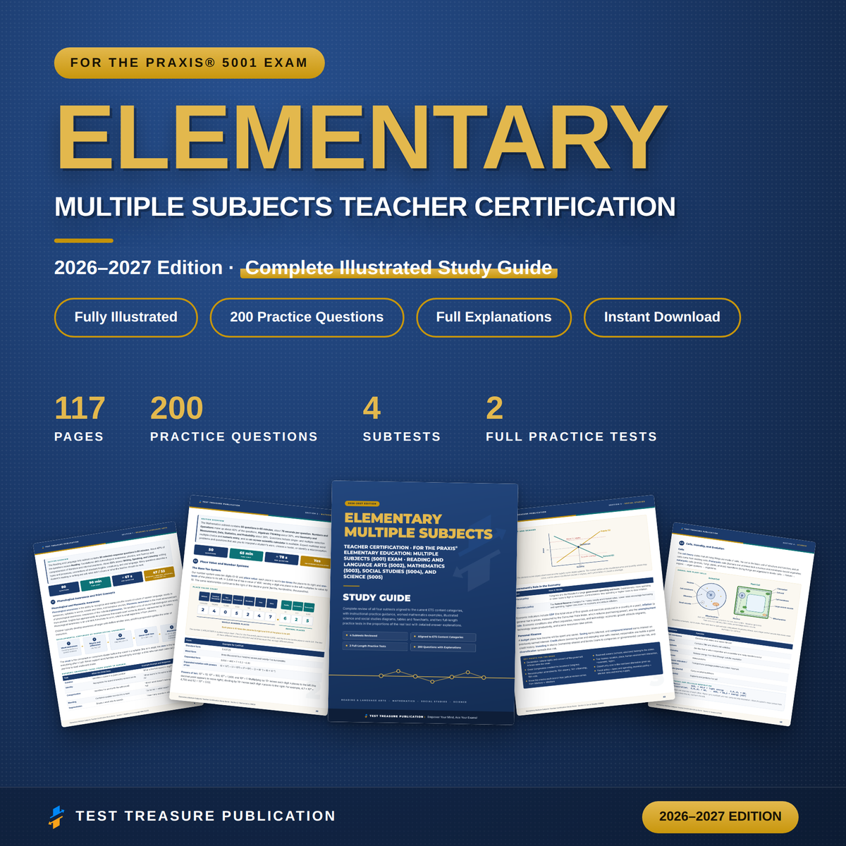 Elementary Multiple Subjects Teacher Certification Study Guide 2026-2027 for the Praxis 5001 Exam | 200 Practice Questions | K-6 PDF
