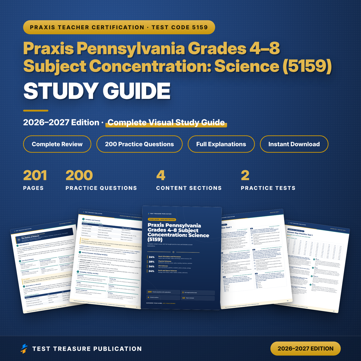 Praxis PA Grades 4-8 Science (5159) Study Guide 2026–2027 | Middle Grades Science Teacher Certification Prep