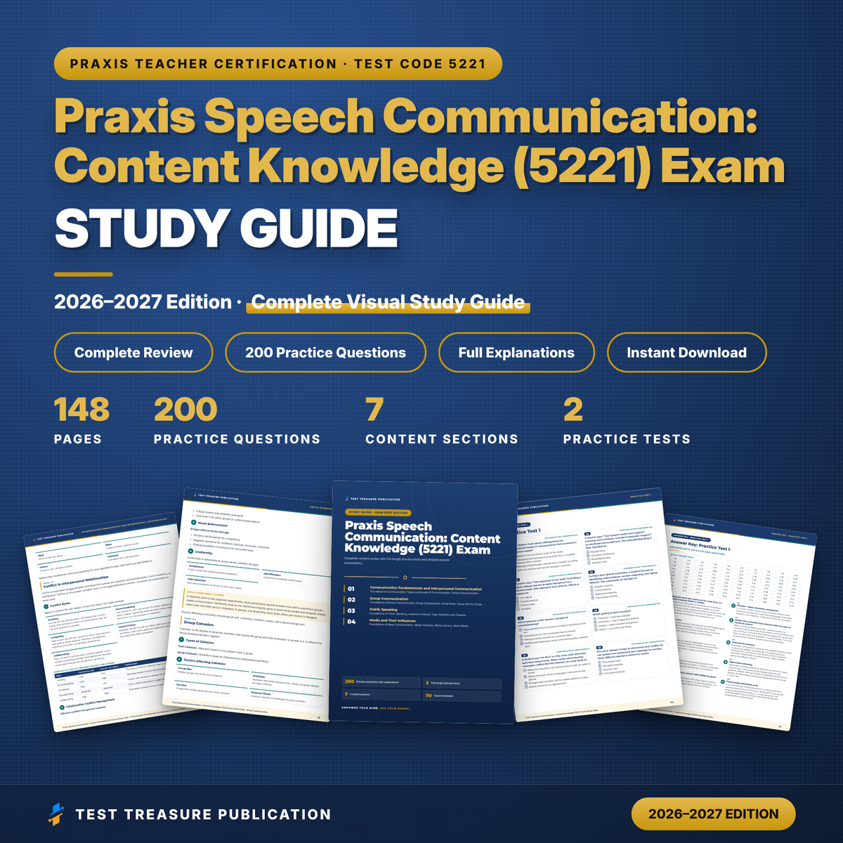Praxis Speech Communication 5221 Study Guide 2026–2027 | Speech Teacher Certification Exam Prep | 200 Practice Questions | Printable PDF