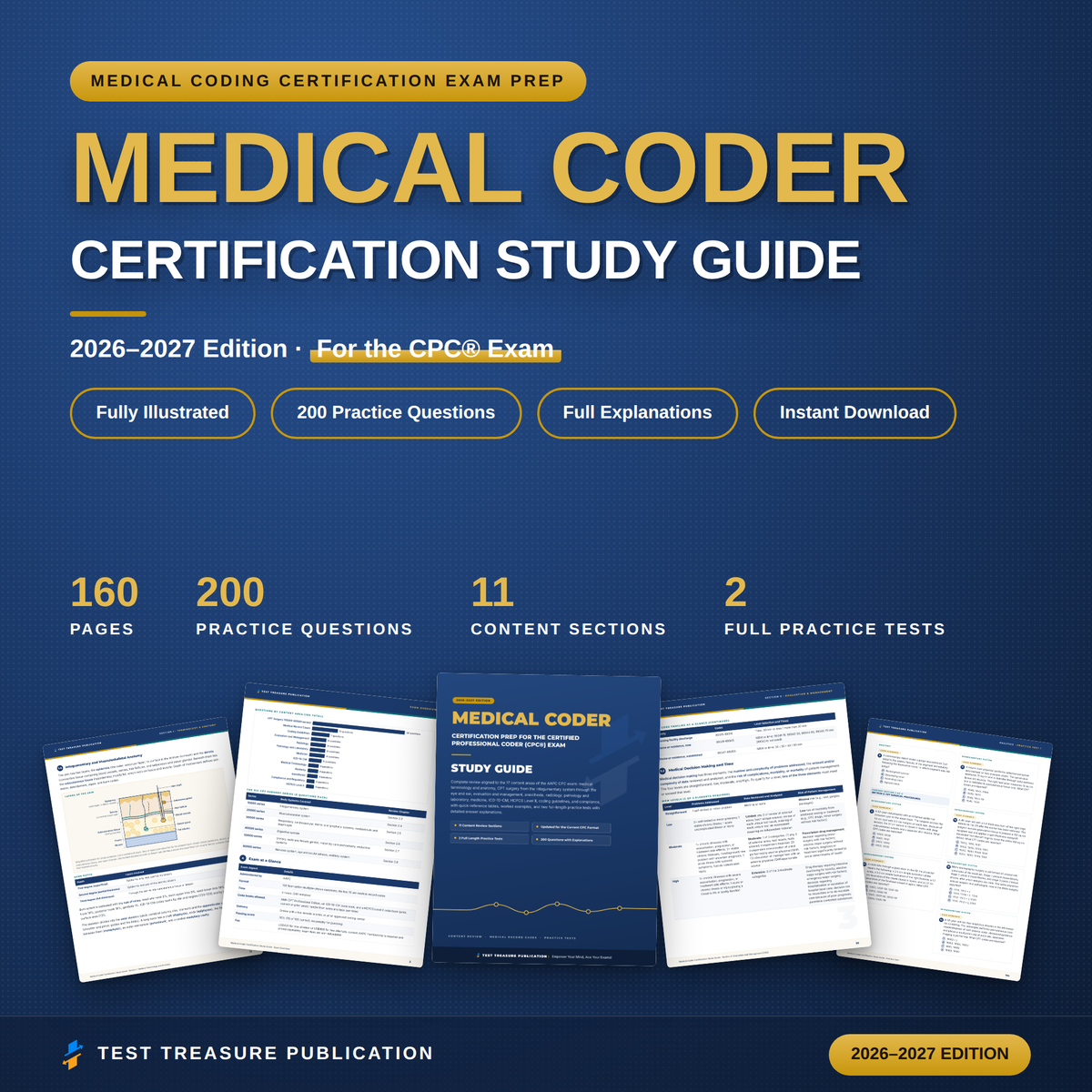 Medical Coder Certification Study Guide 2026-2027 | Medical Coding Exam Prep for the CPC Exam | 200 Practice Questions | Printable PDF