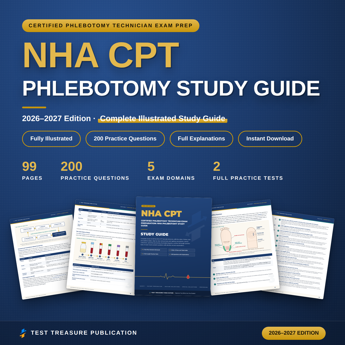 NHA Phlebotomy Study Guide 2026–2027 — Redesigned Illustrated Edition | 200 Practice Questions