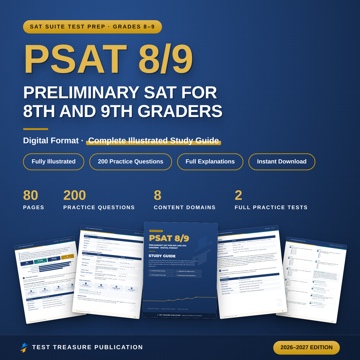 PSAT 8/9 Study Guide 2026–2027 — Redesigned Illustrated Edition | 200 Practice Questions