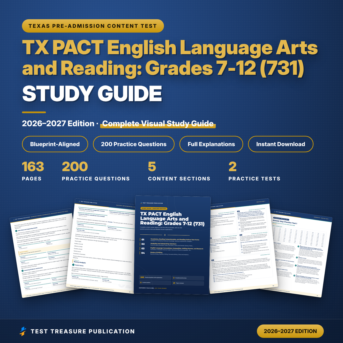 TX PACT ELAR 7-12 (731) Study Guide 2026-2027, English Language Arts and Reading Test Prep, 200 Practice Questions, Texas Teacher