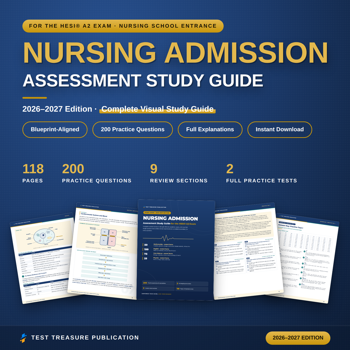 Nursing Admission Assessment Study Guide 2026-2027, Nursing School Entrance Exam Review for the HESI A2, 200 Practice Questions, PDF