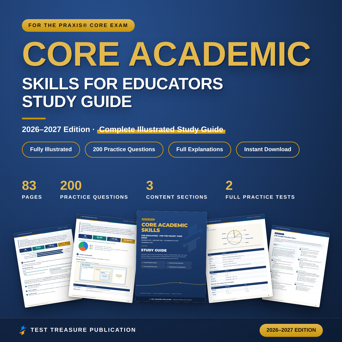 Core Academic Skills for Educators Study Guide 2026-2027 for the Praxis Core Exam | Reading, Writing, Math | 200 Practice Questions PDF