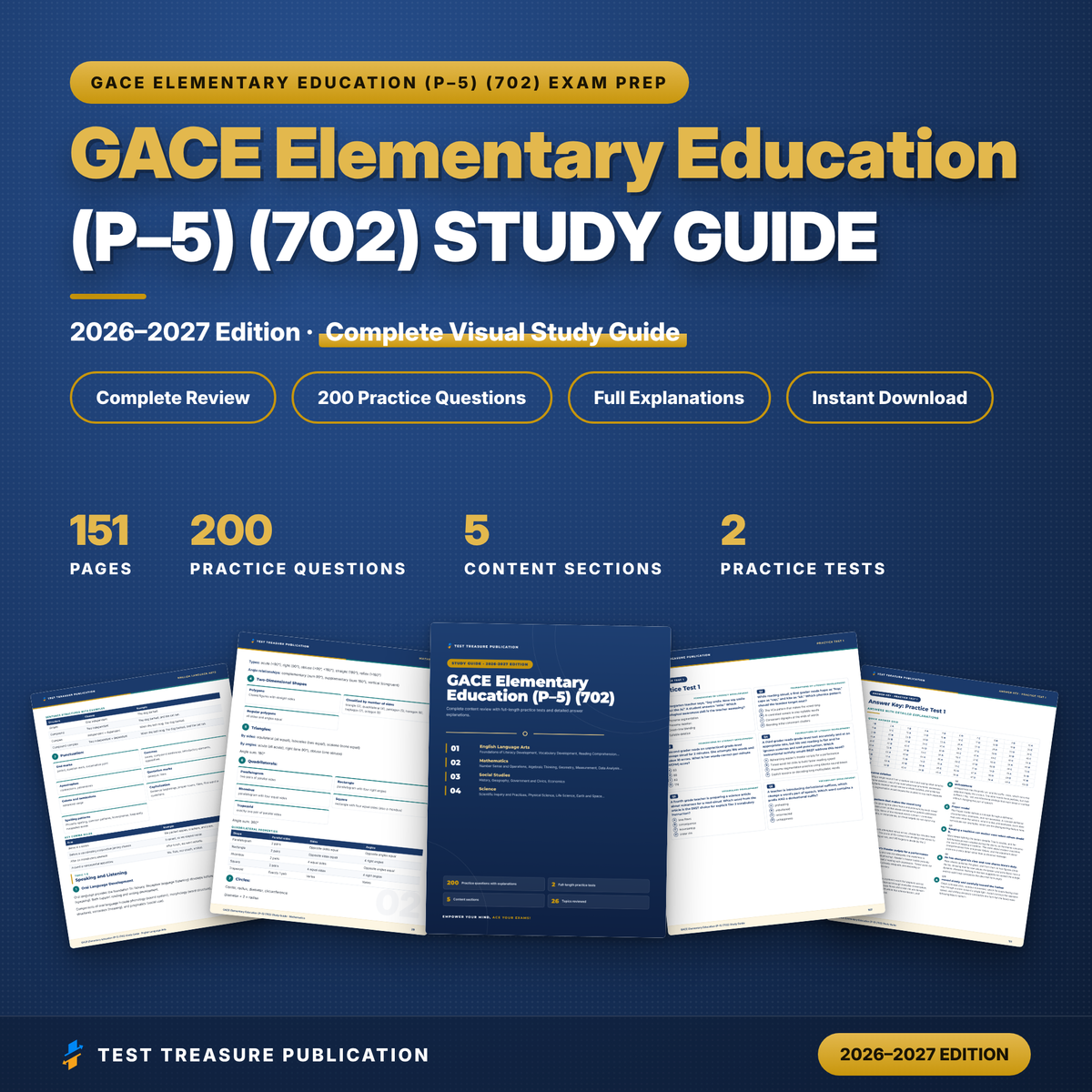 GACE Elementary Education 702 Study Guide 2026–2027 | GACE P-5 Test Prep | Georgia Teacher Exam | 200 Practice Questions PDF