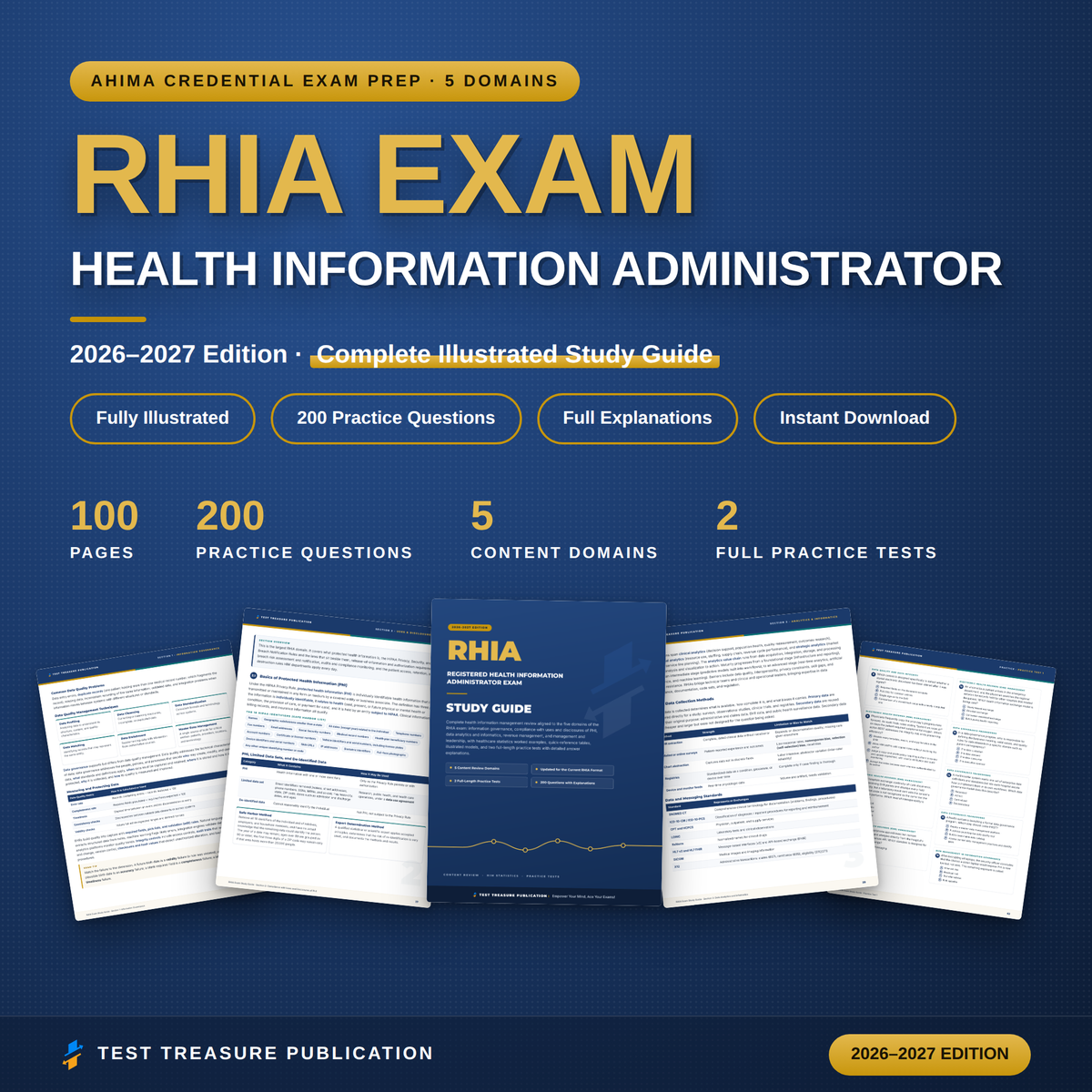 RHIA Study Guide 2026–2027 — Redesigned Illustrated Edition | 200 Practice Questions