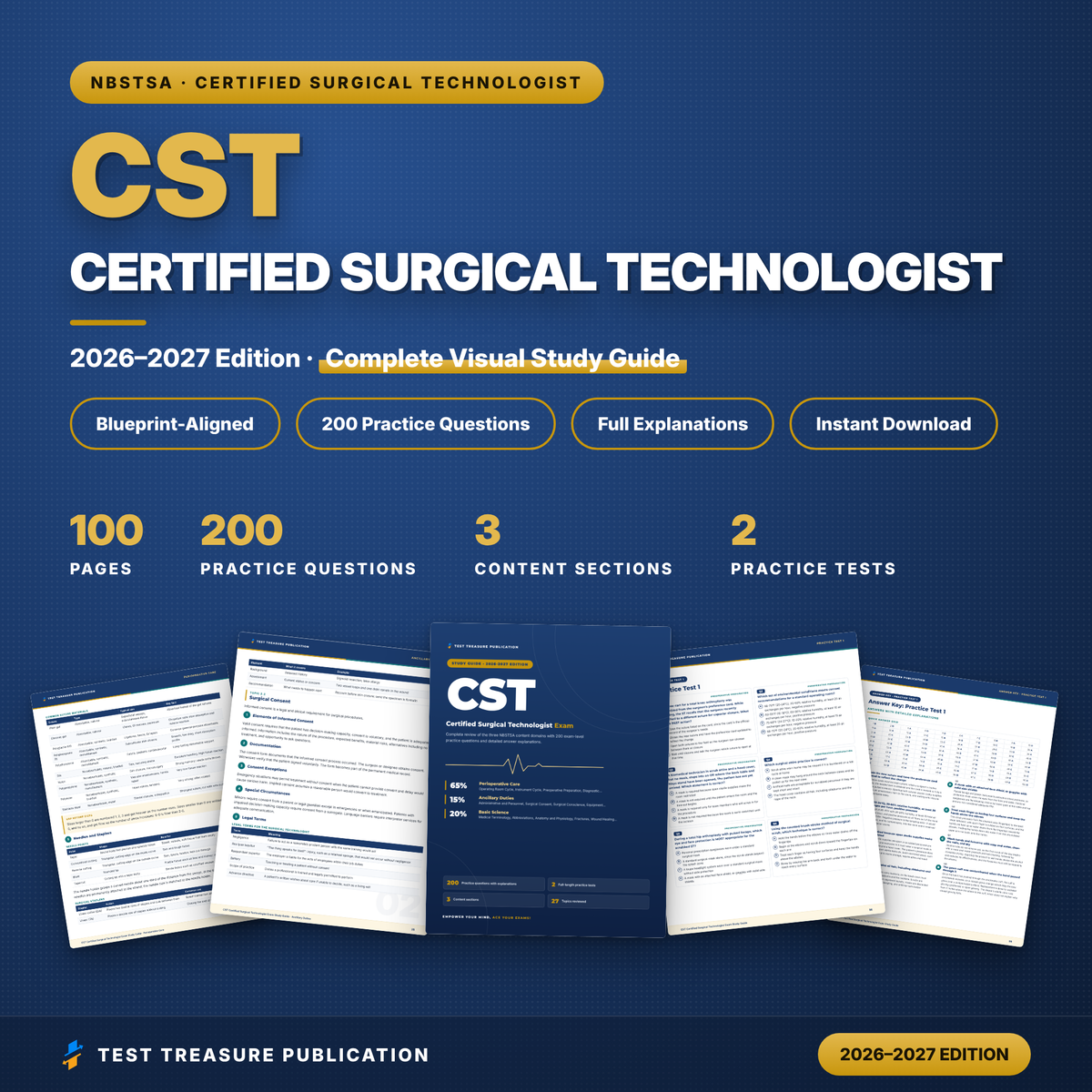 CST Exam Study Guide 2026-2027, Certified Surgical Technologist Test Prep, 200 Practice Questions, NBSTSA Surg Tech Review PDF