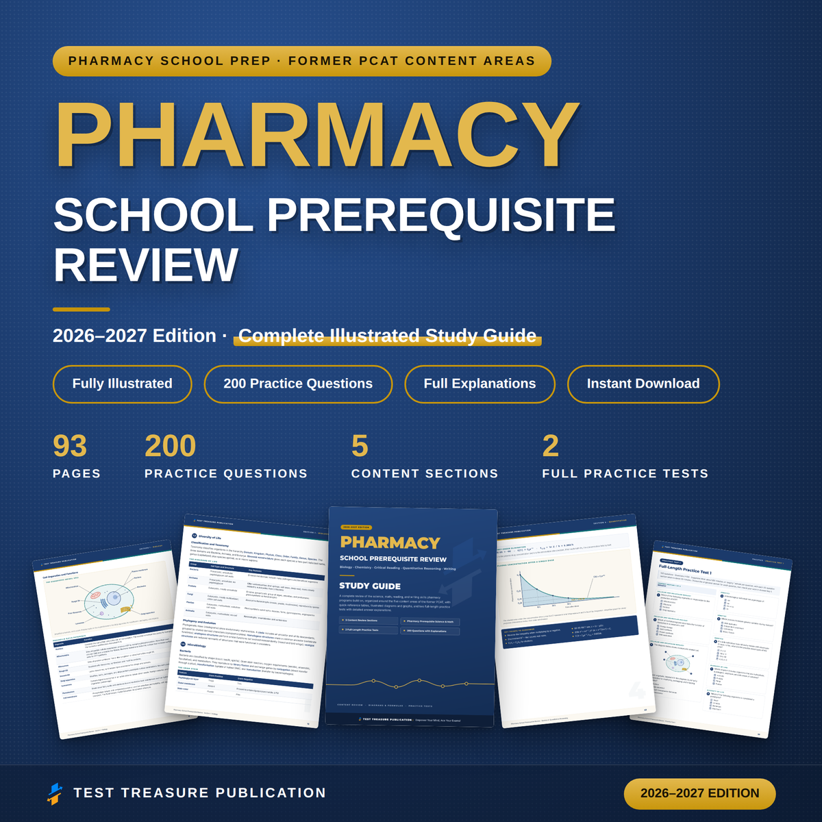 Pharmacy School Prerequisite Review Study Guide 2026–2027 — Redesigned Illustrated Edition | 200 Practice Questions