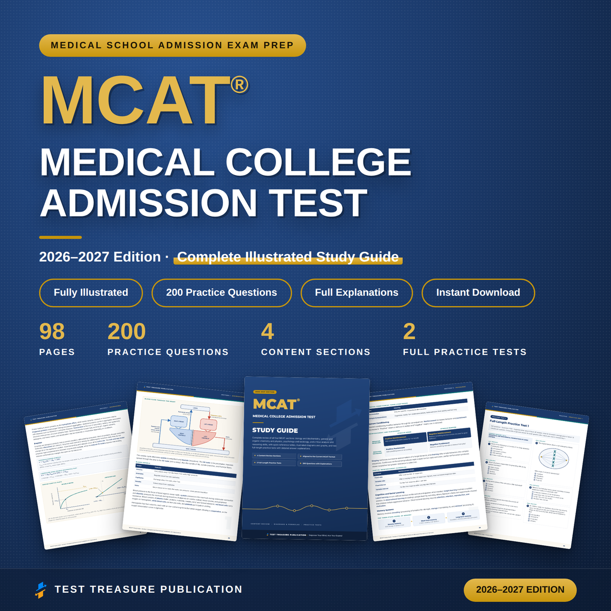 MCAT Study Guide 2026–2027 — Redesigned Illustrated Edition | 200 Practice Questions