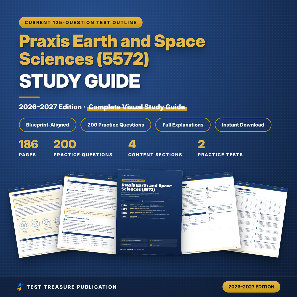 Praxis Earth and Space Sciences 5572 Study Guide 2026–2027 | Praxis Earth Science Teacher Exam Prep + 200 Practice Questions