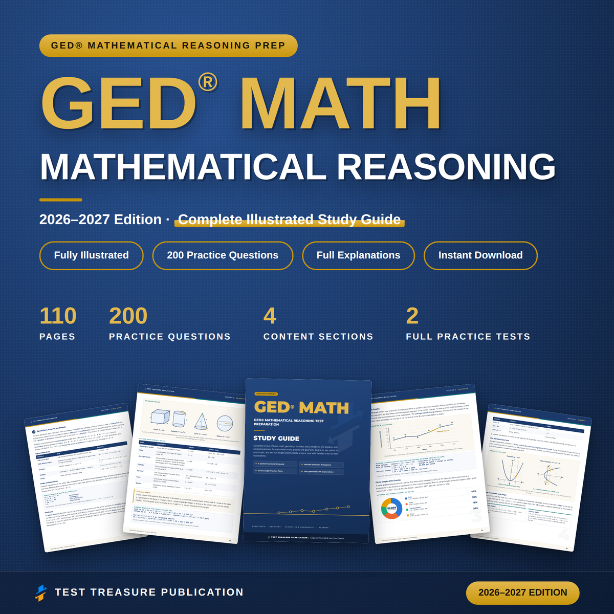 GED Math Study Guide 2026–2027 — Redesigned Illustrated Edition | 200 Practice Questions