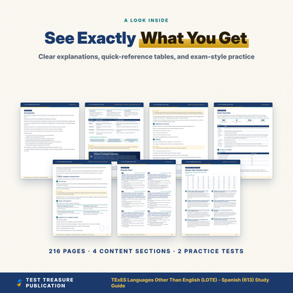 TExES LOTE Spanish 613 Study Guide 2026-2027 | Texas Spanish EC-12 Teacher Certification Prep + 2 Practice Tests | Printable PDF