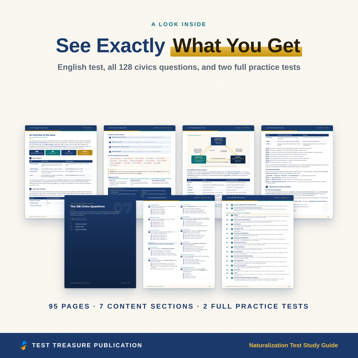 Naturalization Test Study Guide 2026-2027, Civics and English Test Prep, 128 USCIS Civics Questions, N-400 Interview, Printable PDF
