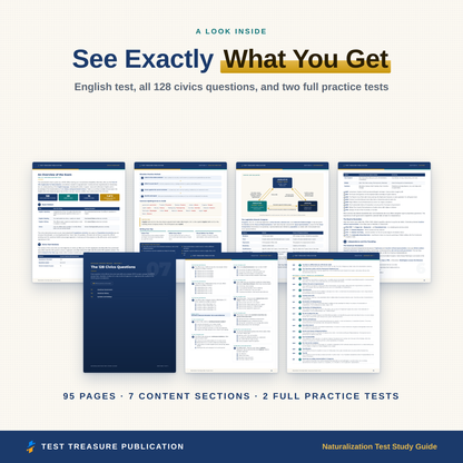Naturalization Test Study Guide 2026-2027, Civics and English Test Prep, 128 USCIS Civics Questions, N-400 Interview, Printable PDF