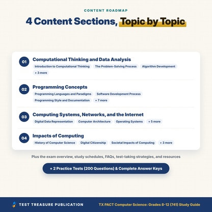 TX PACT Computer Science Grades 8-12 (741) Study Guide 2026–2027 | Texas CS Pre-Admission Content Test Prep + 200 Practice Questions