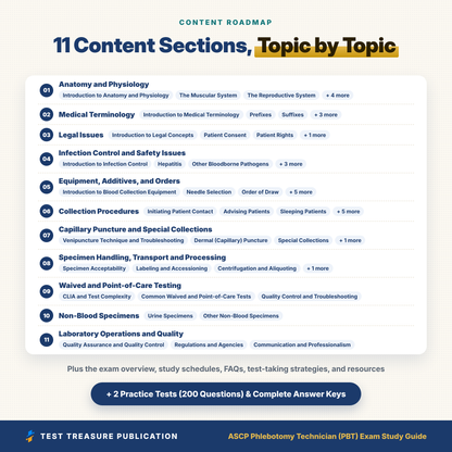 ASCP Phlebotomy Exam Study Guide 2026–2027 | PBT Phlebotomy Technician Certification Prep + 200 Practice Questions (Digital Download)