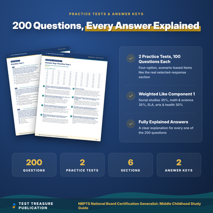 NBPTS Generalist Middle Childhood Study Guide 2026-2027 | National Board Certification Component 1 Prep + 200 Practice Questions