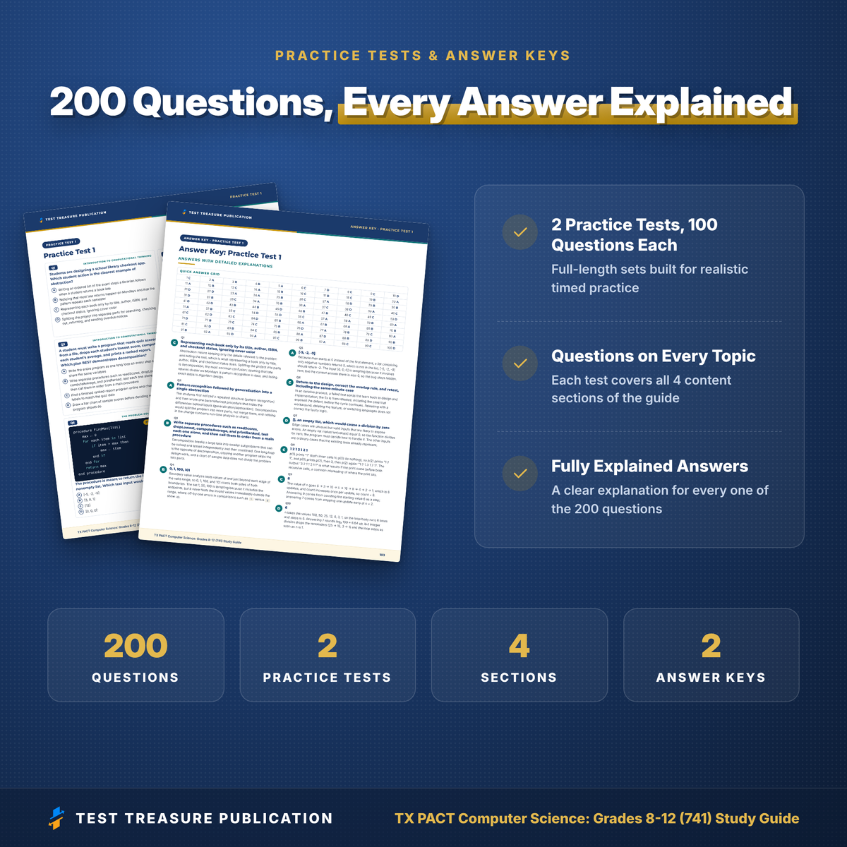 TX PACT Computer Science Grades 8-12 (741) Study Guide 2026–2027 | Texas CS Pre-Admission Content Test Prep + 200 Practice Questions