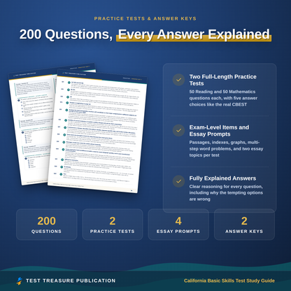 California Basic Skills Test Study Guide for the CBEST Exam 2026-2027 | Reading, Math & Writing Prep | 200 Questions | PDF