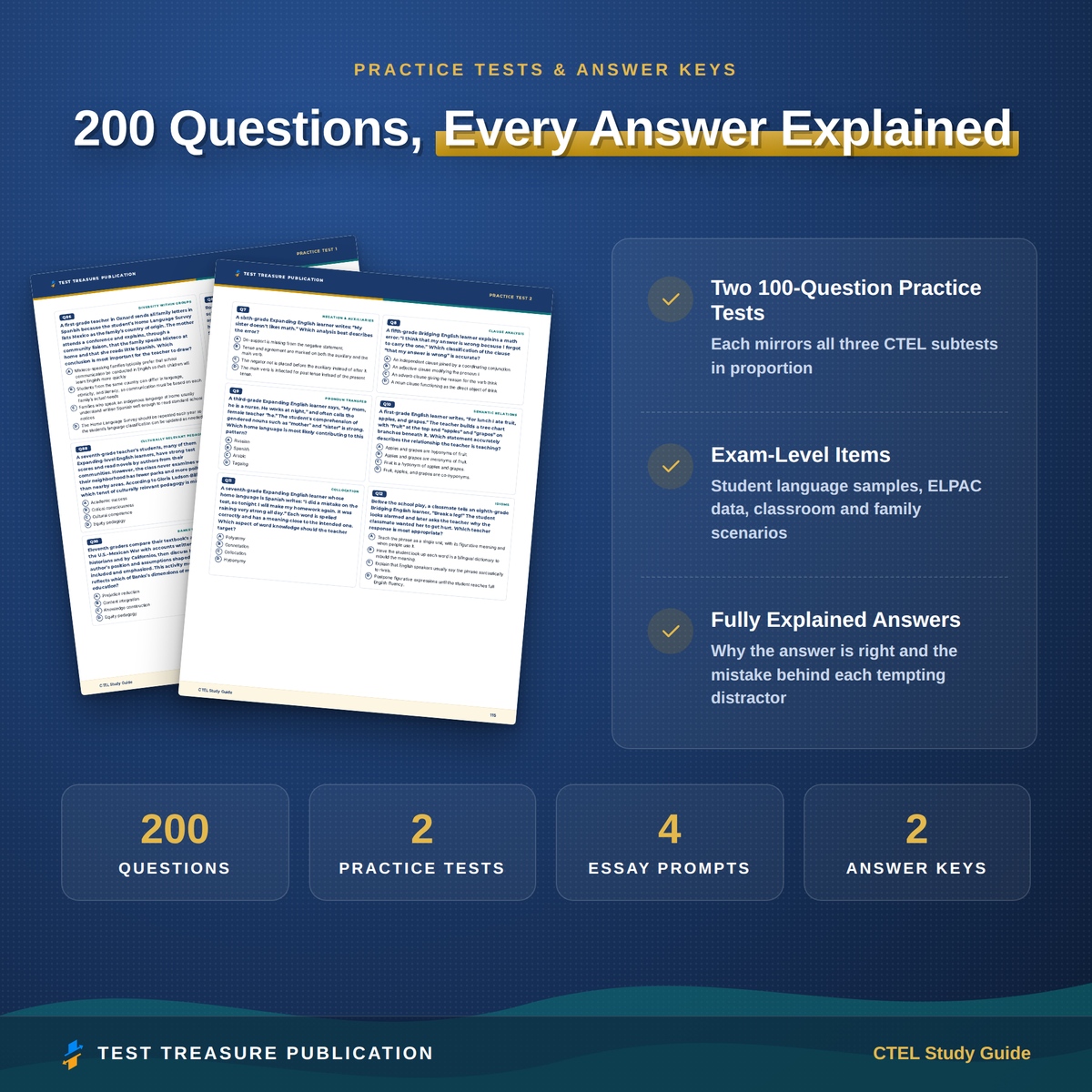 CTEL Study Guide 2026–2027 | Subtests 1, 2 & 3 | 200 Practice Questions