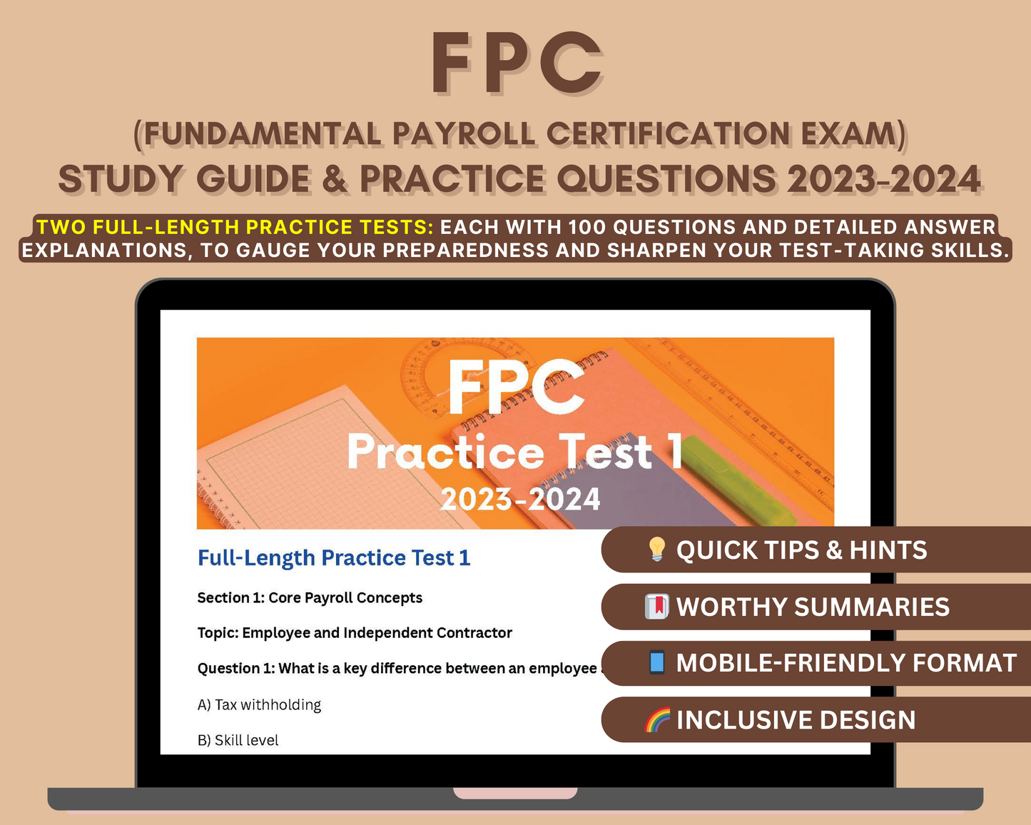 FPC Exam Study Guide 2023-2024: In-Depth Content Review, Practice Test & Exam Tips for Fundamental Payroll Certification