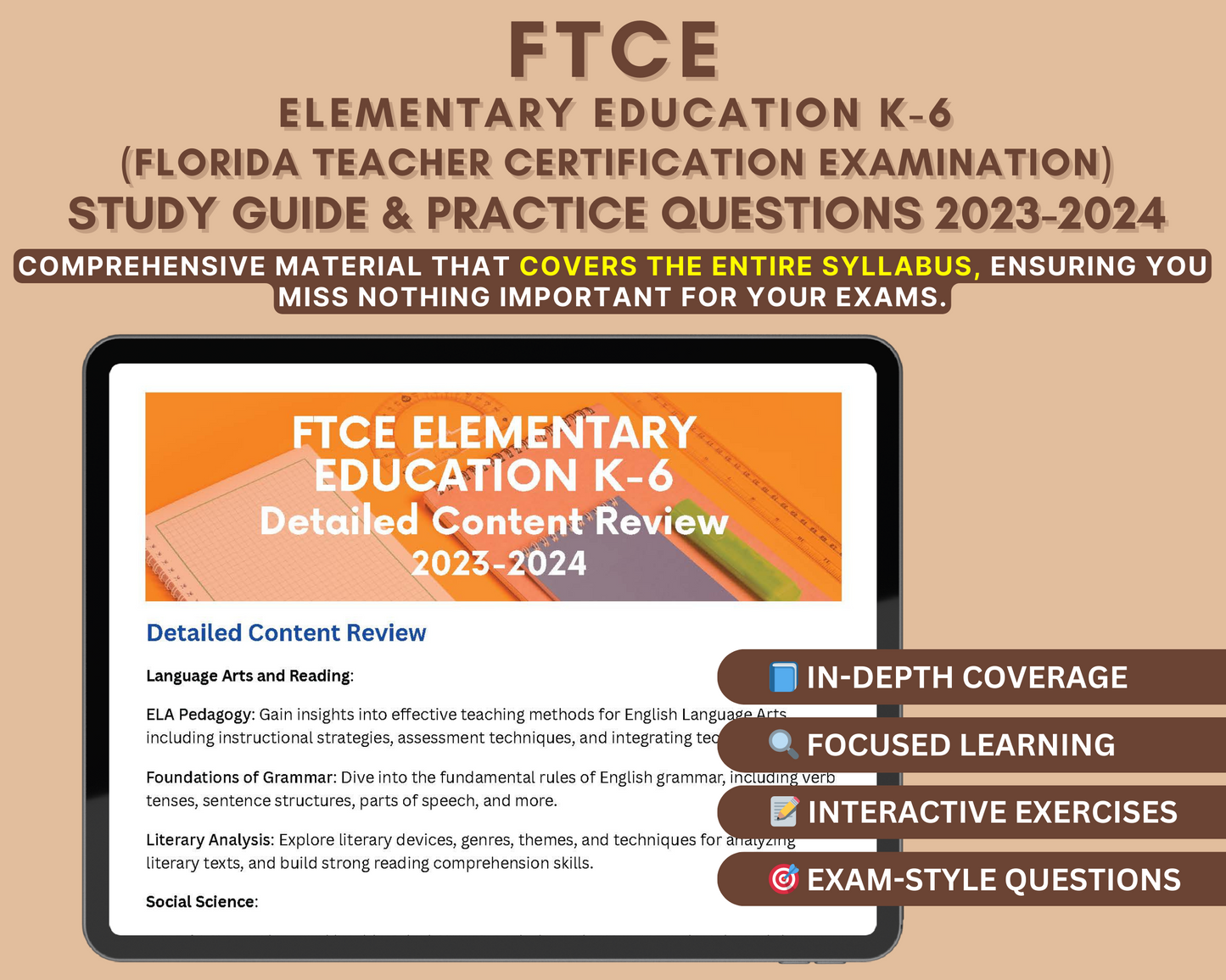 FTCE Elementary Education K-6 Exam Prep 2023-24: Teacher Certification Study Guide with In-Depth Review & Practice Tests