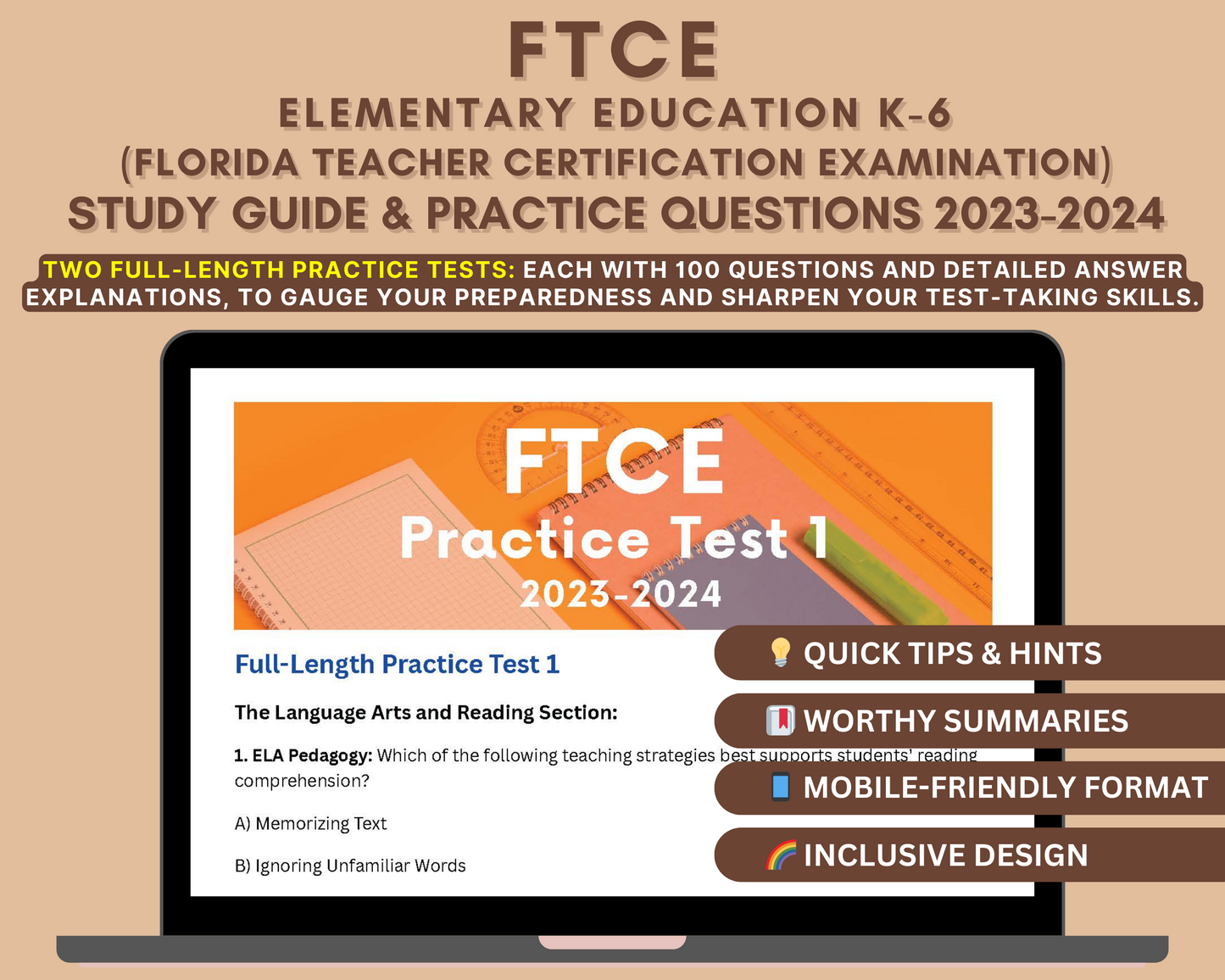 FTCE Elementary Education K-6 Exam Prep 2023-24: Teacher Certification Study Guide with In-Depth Review & Practice Tests