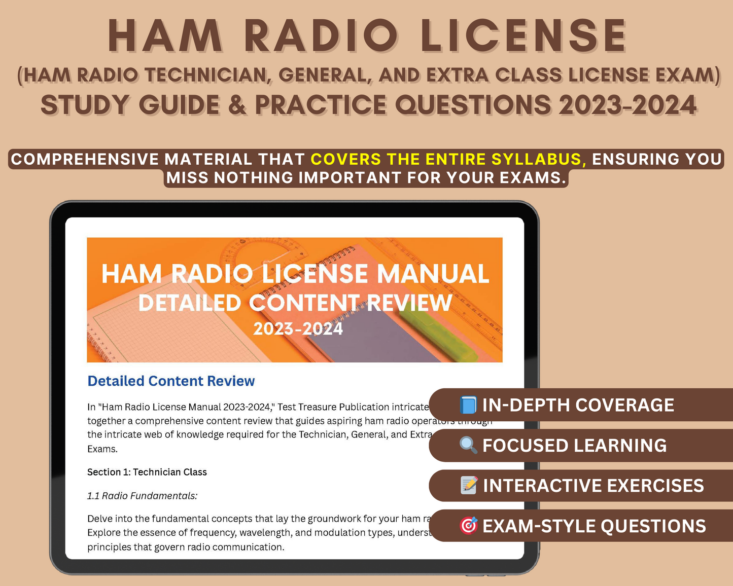 Ham Radio License Manual 2023-2024: In-Depth Content Review, Practice Test & Exam Tips for Amateur Radio License Success