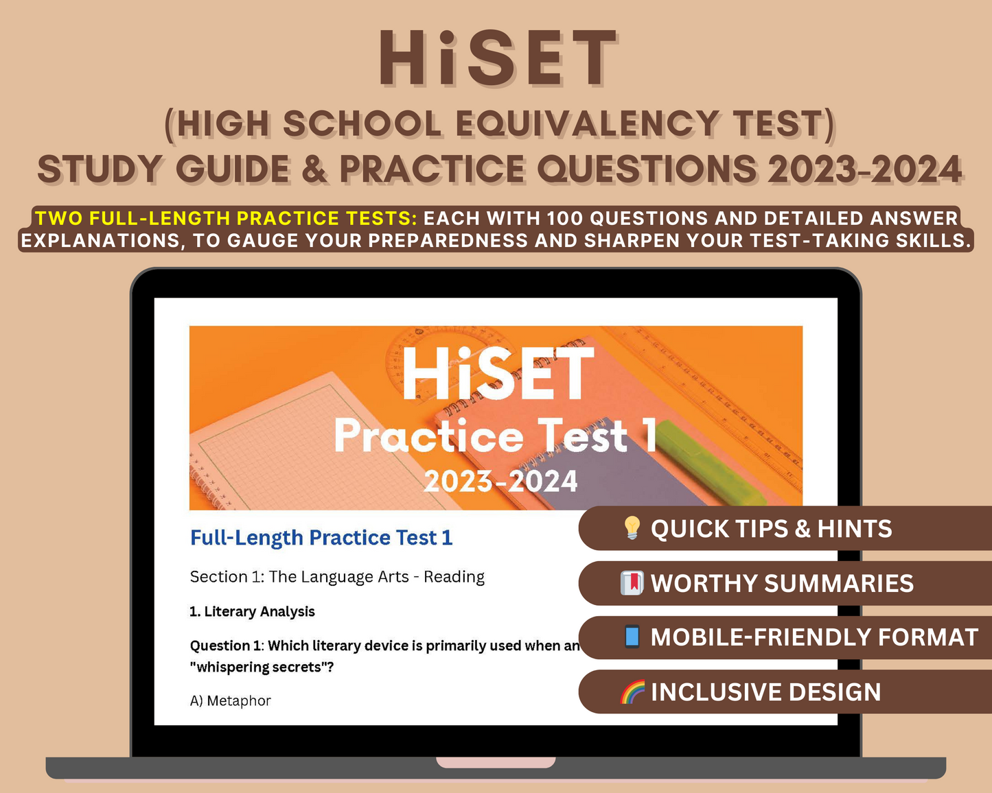 HiSET Exam Study Guide 2023-2024: In-Depth Content Review, Practice Tests & Exam Tips for High School Equivalency Test