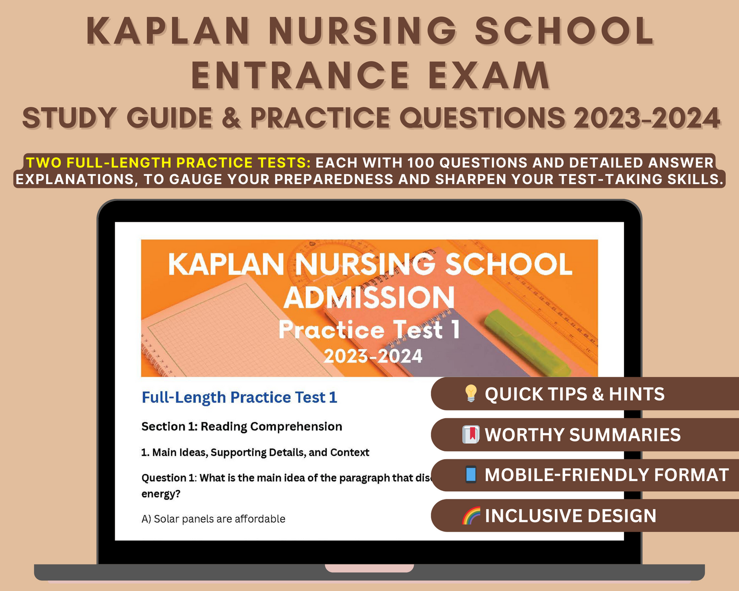 Kaplan Nursing School Exam Study Guide 2023-2024: In-Depth Content Review & Practice Tests for Nursing Career Prep