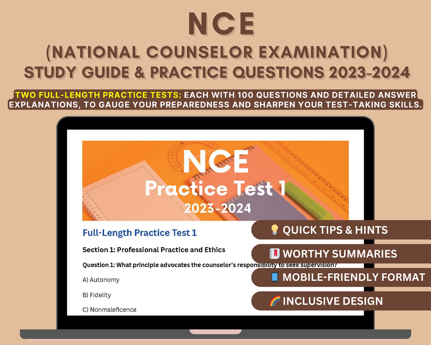 NCE Study Guide 2023–2024: Mastering the National Counselor Certification Exam with In-Depth Review, and Practice Tests