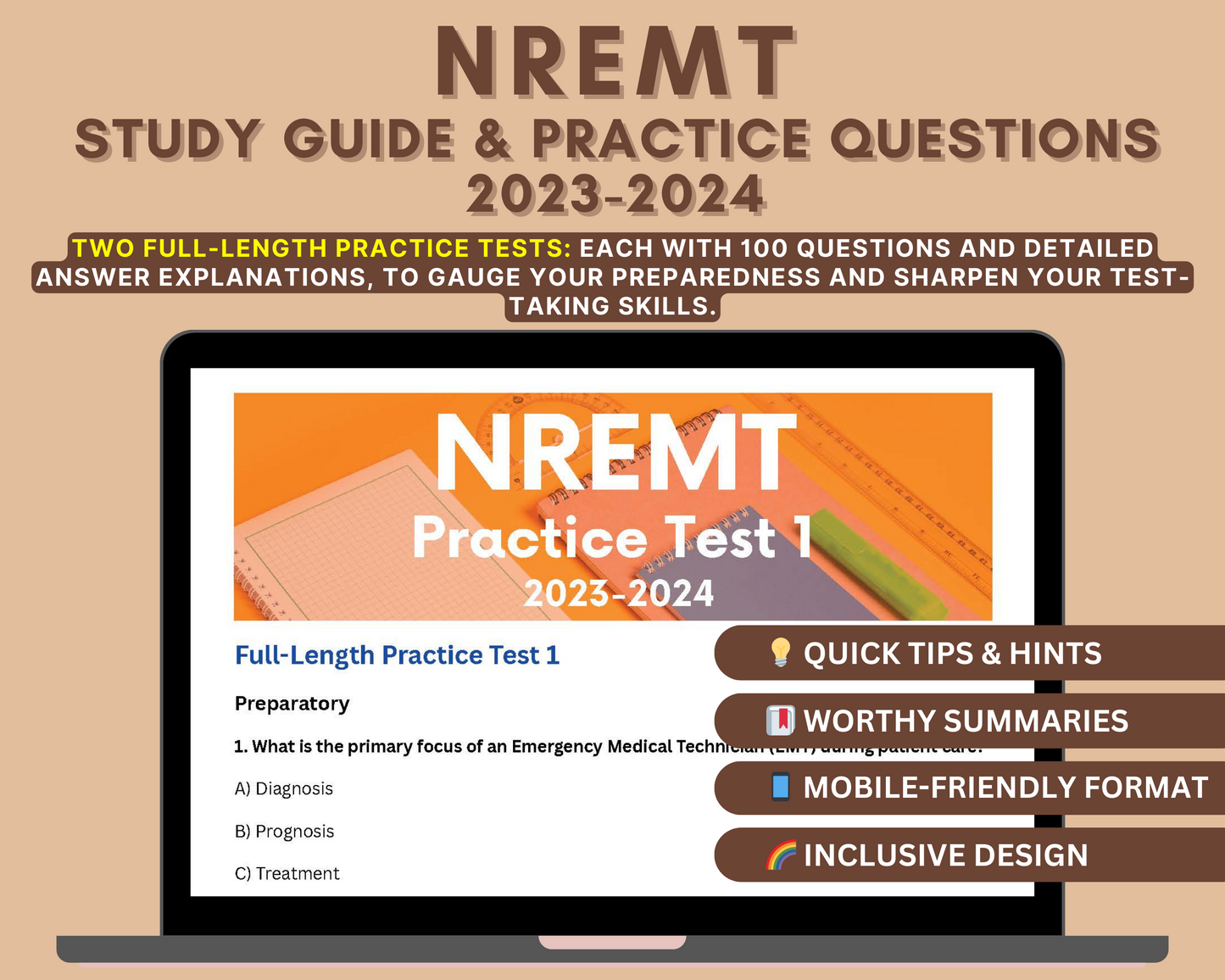 NREMT Study Guide 2023-2024: EMT Certification Prep, Medical Terminology, Pharmacology, Trauma Assessment, Practice Tests & Detailed Answers