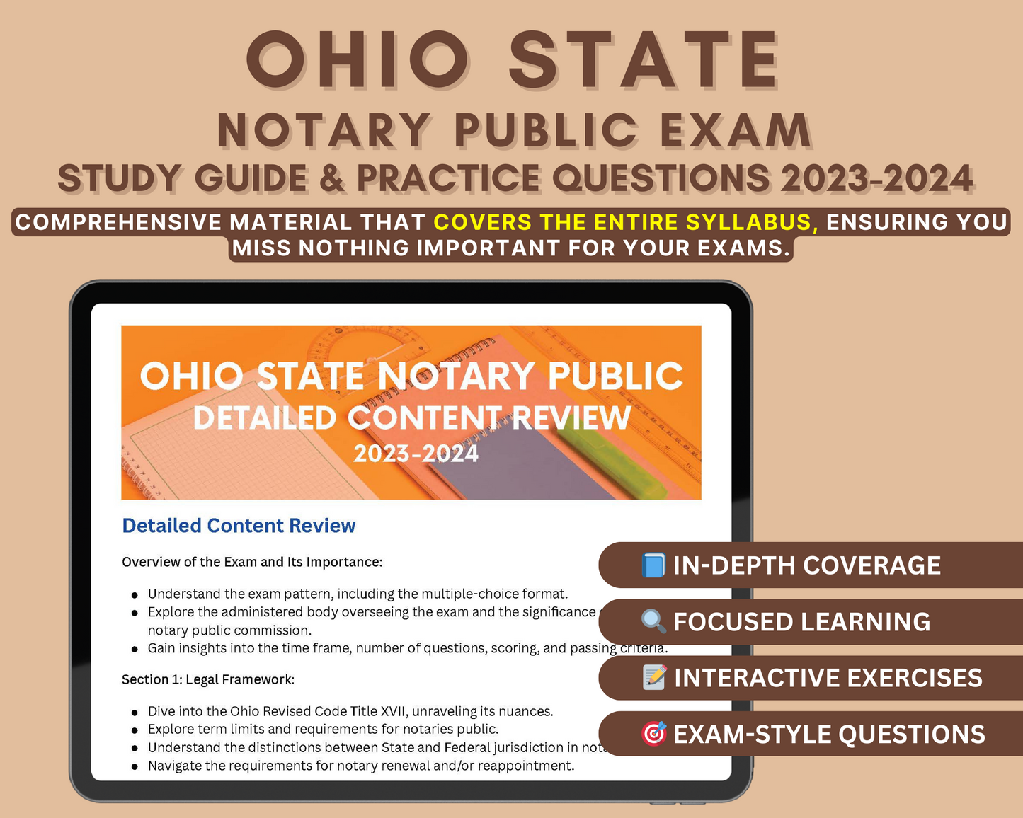 Ohio State Notary Public Exam Study Guide 2023-2024: In-Depth Content Review, and Practice Tests for Notarial Success