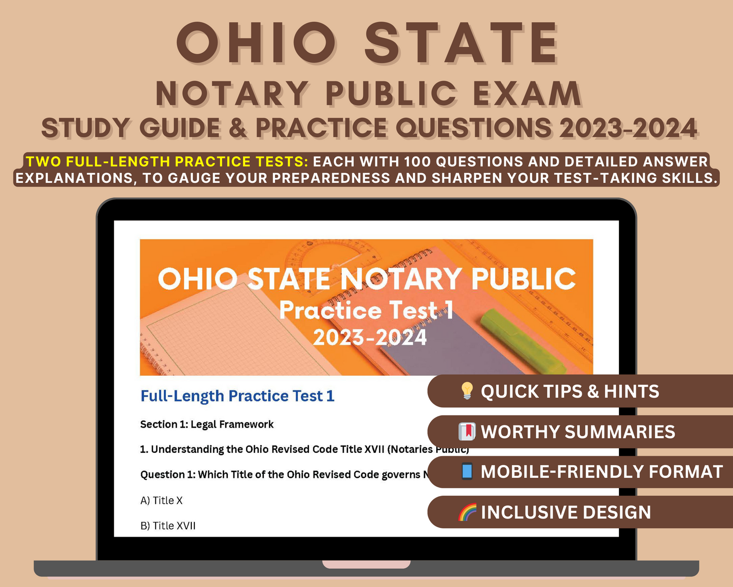 Ohio State Notary Public Exam Study Guide 2023-2024: In-Depth Content Review, and Practice Tests for Notarial Success