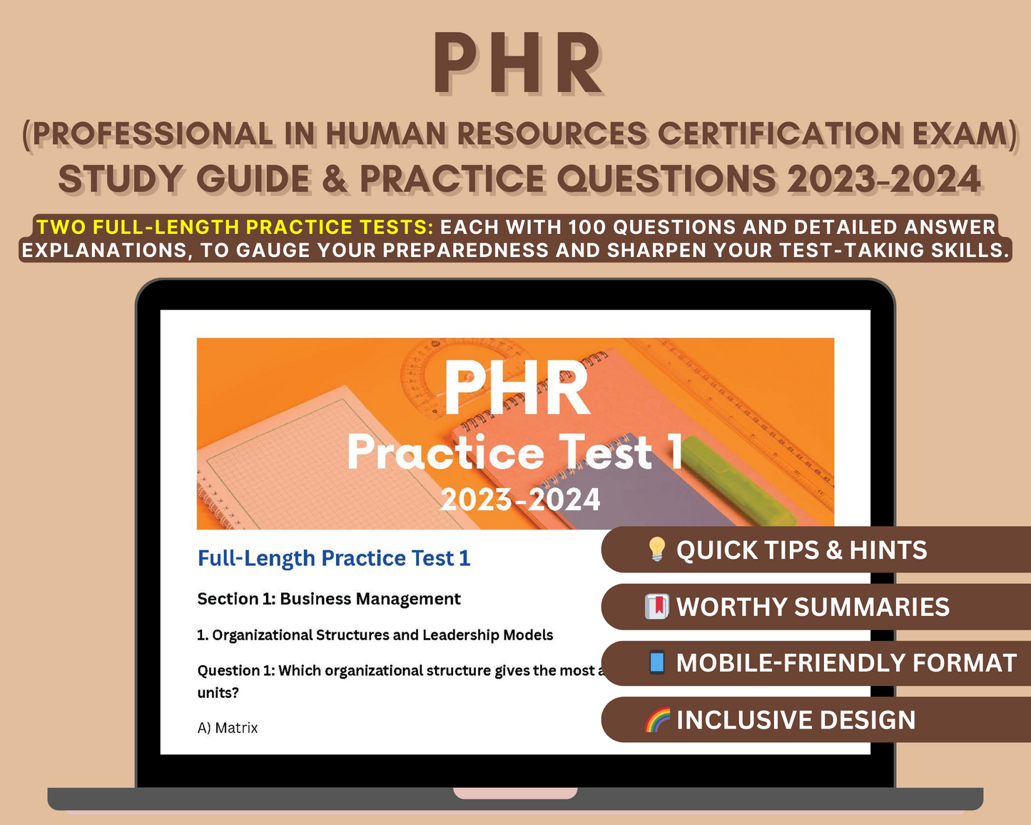 PHR Exam Study Guide 2023-2024: In-Depth Content Review, Practice Tests & Exam Strategies for Aspiring HR Professionals!