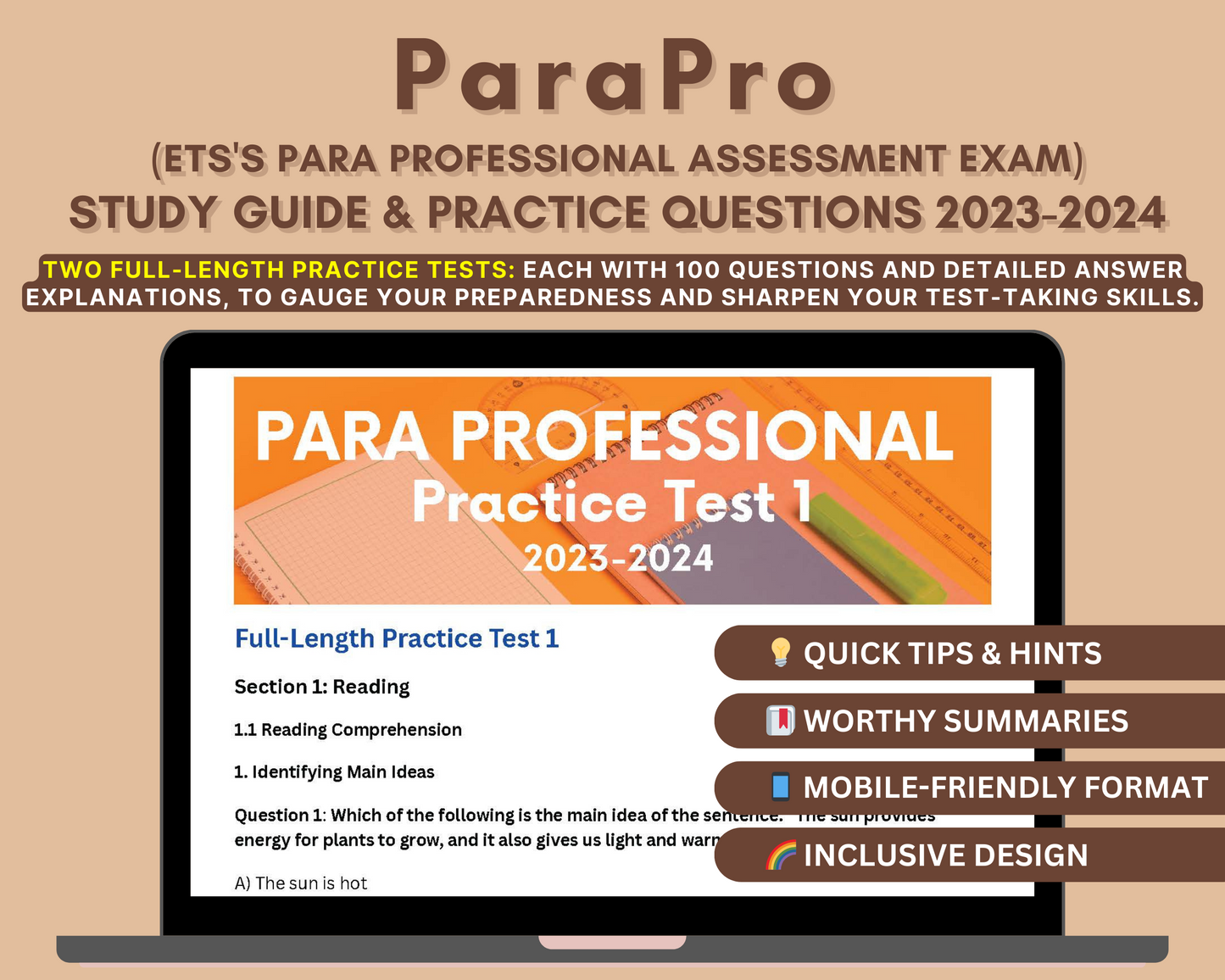 ParaPro Assessment Study Guide 2023-2024: In-Depth Content Review & Practice Tests for Reading, Writing, and Math
