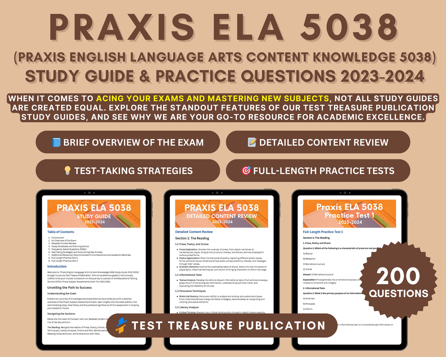 Praxis ELA 5038 Study Guide 2023-2024: Master English Language Arts with In-Depth Content Review, and Practice Tests